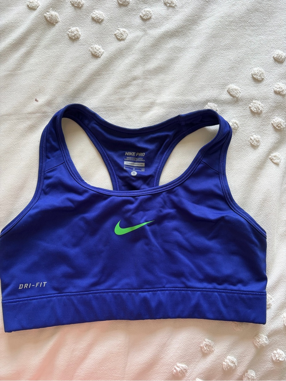 Nike Pro Dri-FIT Racerback Sports Bra - Royal Blue with Lime Swoosh